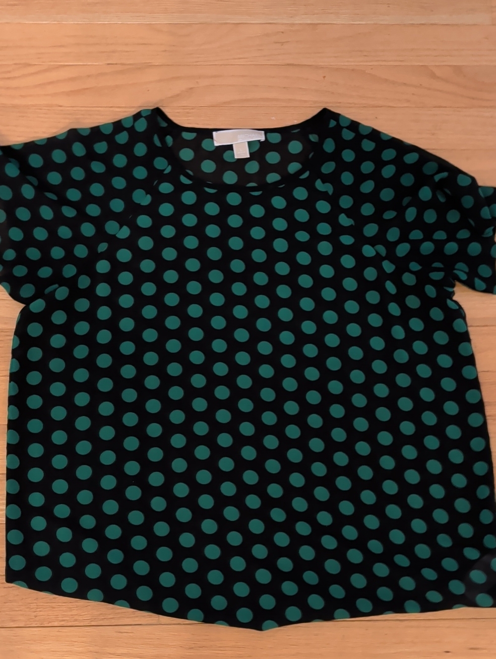 Michael Kors Black Top with Green Polka Dots